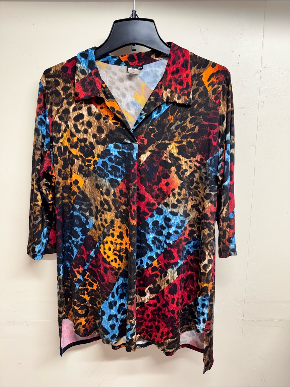 Caribe USA Multicolored animal print top diagonal patchwork leopard print Large